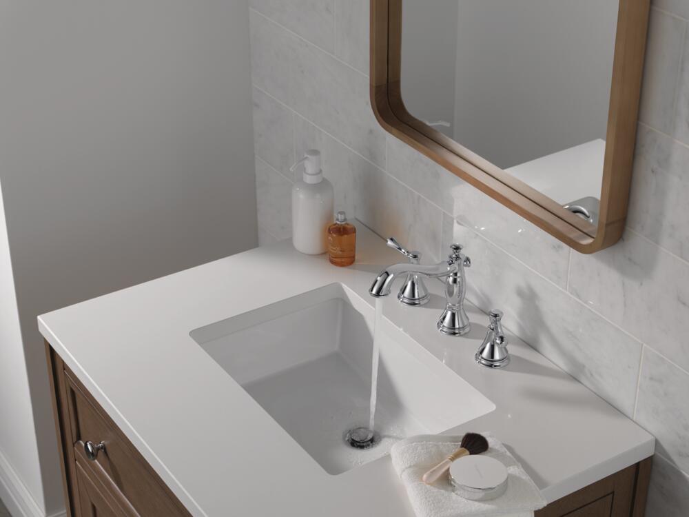 Delta Cassidy Widespread Bathroom with Metal Pop-Up