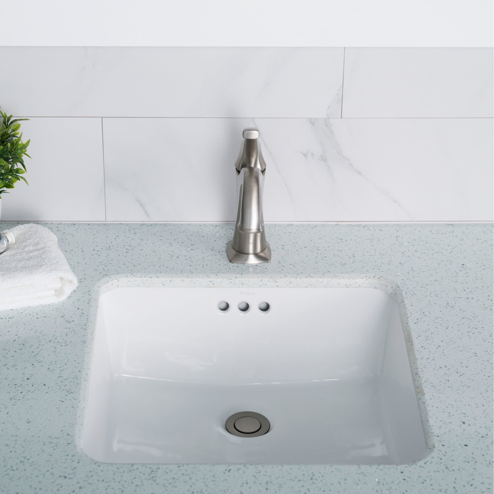 Kraus Elavo 17 in. Square Undermount Porcelain Ceramic Bathroom Sink with Overflow
