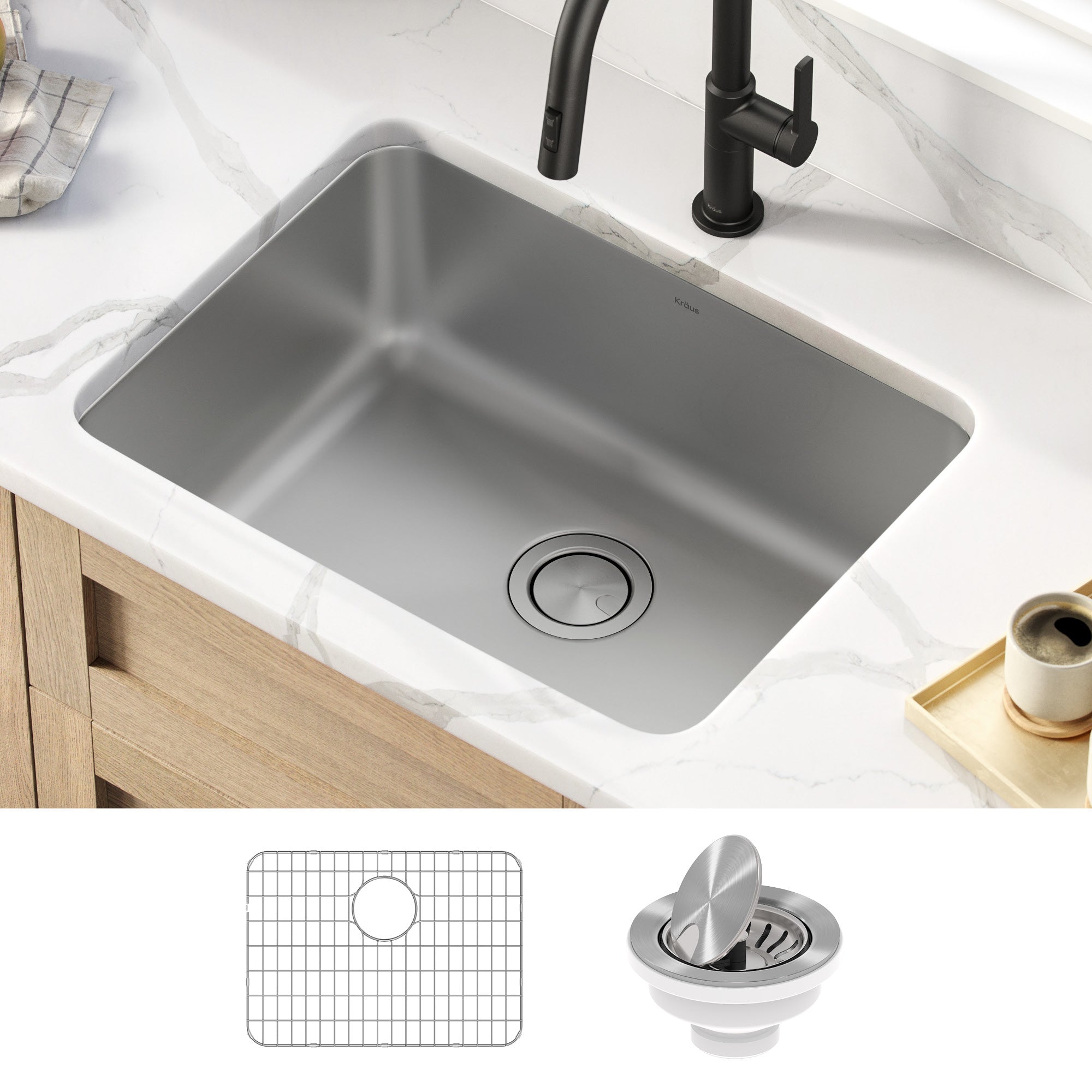 Kraus Dex 25 in. Undermount 16 Gauge Stainless Single Bowl Kitchen Sink