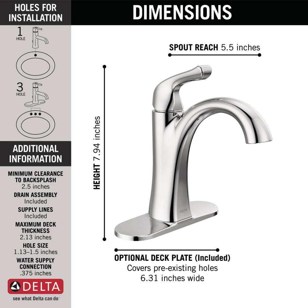 Delta Arvo Single Handle Single-Hole Bathroom Sink Faucet Certified Refurbished