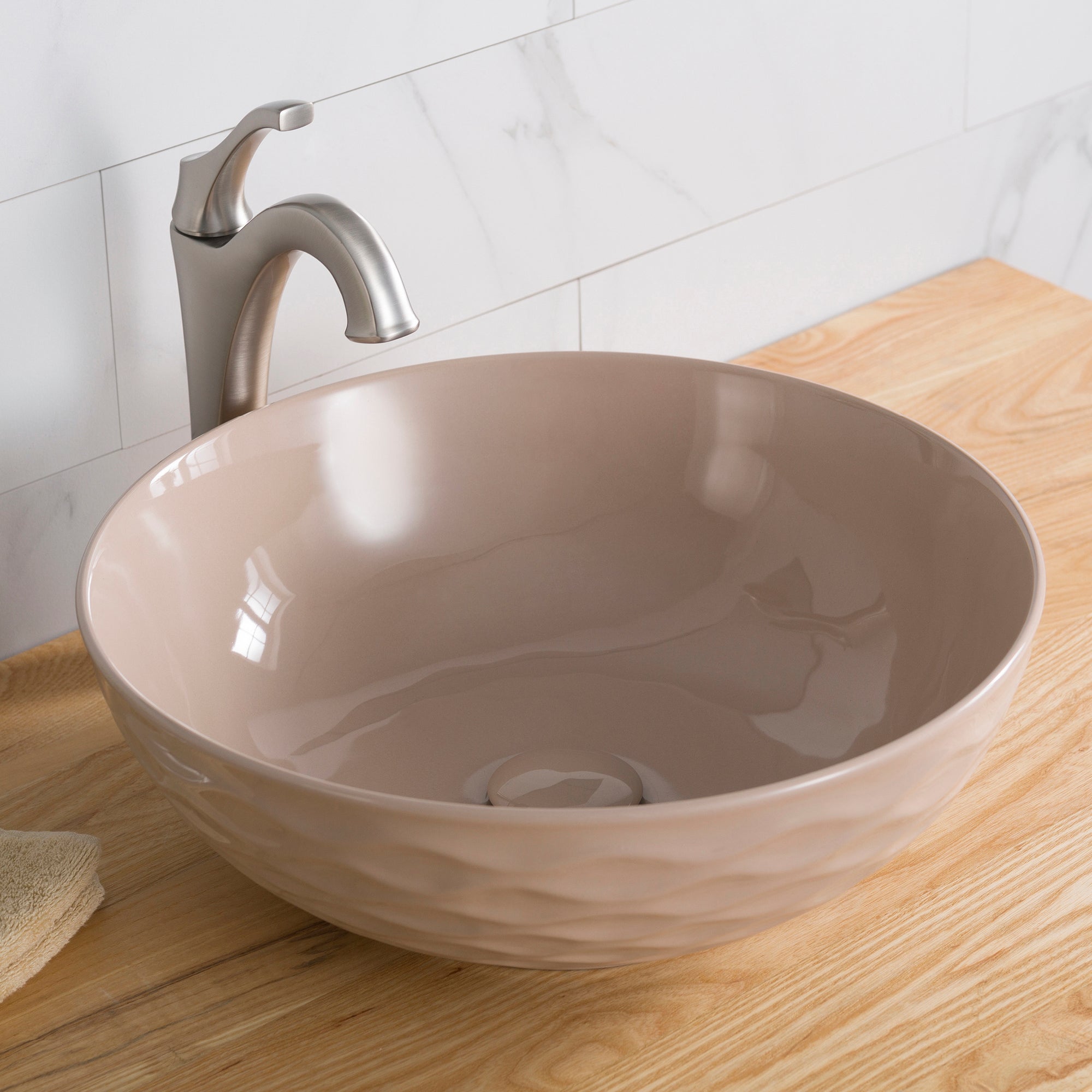 KRAUS Viva Round Porcelain Ceramic Vessel Bathroom Sink, 16 1/2 in. D x 5 1/2 in. H