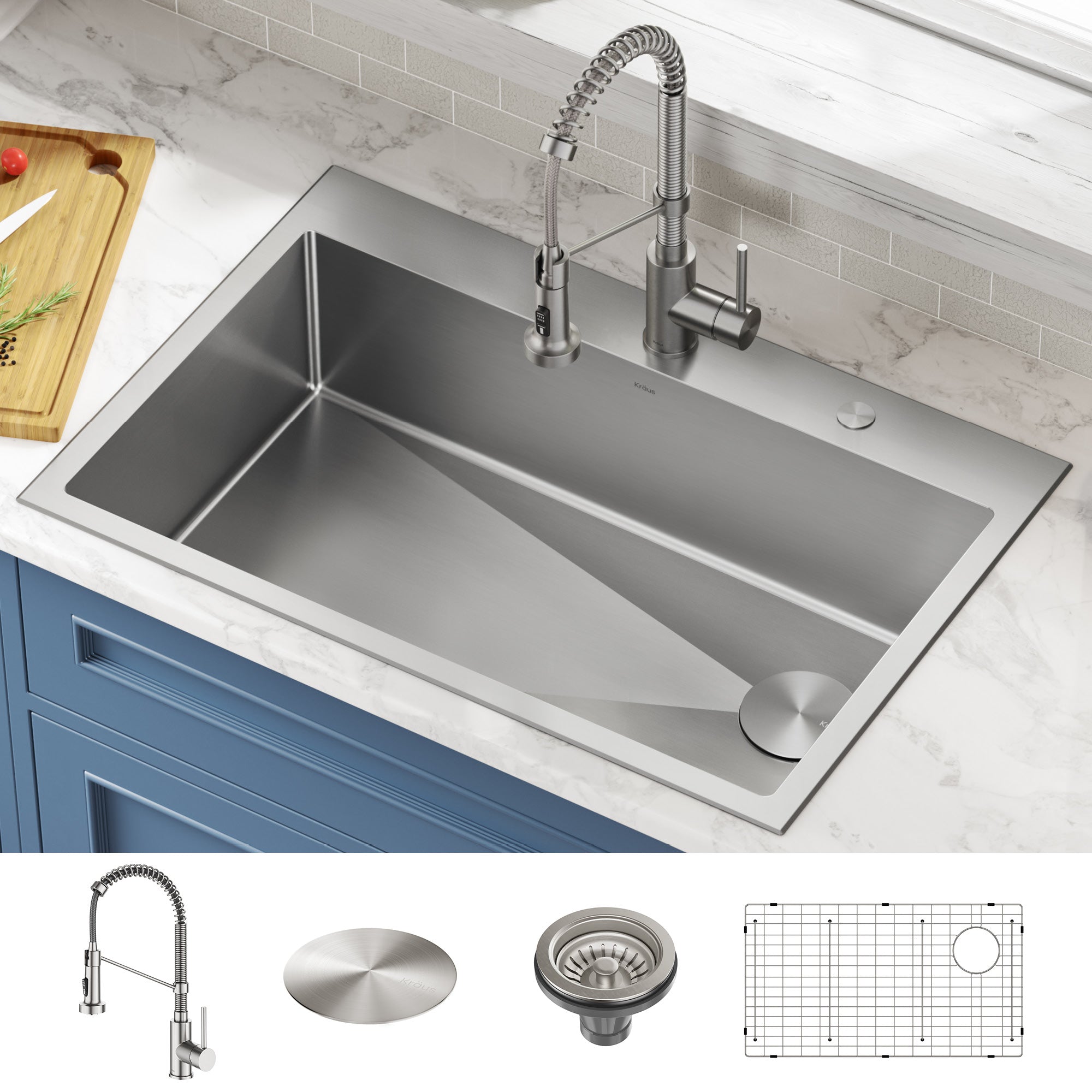 Kraus Loften Drop-In 33 in. Single Bowl Kitchen Sink with Faucet