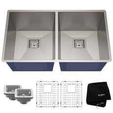 Kraus Pax Zero-Radius 31 ½ in. 16 Gauge Undermount 50/50 Double Bowl Kitchen Sink