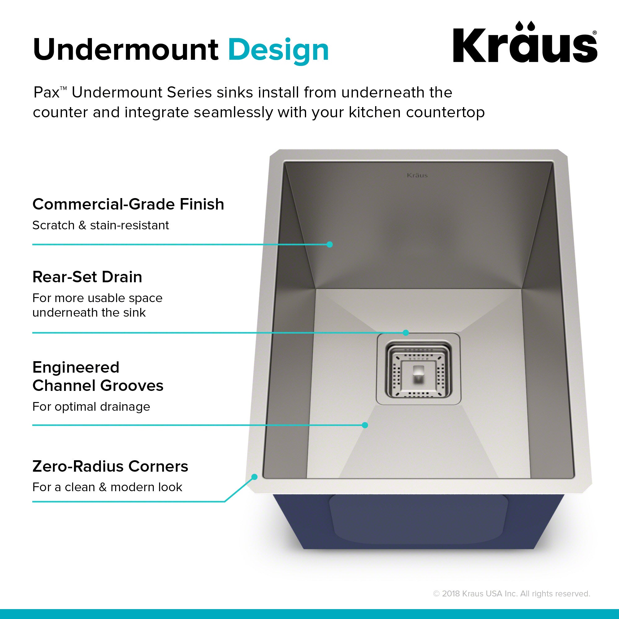 KRAUS Pax Zero-Radius 14 ½ in. 18 Gauge Undermount Single Bowl Kitchen Bar Sink