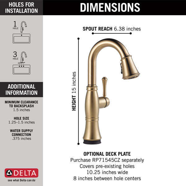 Delta Cassidy Single Handle Pulldown Bar Prep Faucet Certified Refurbished
