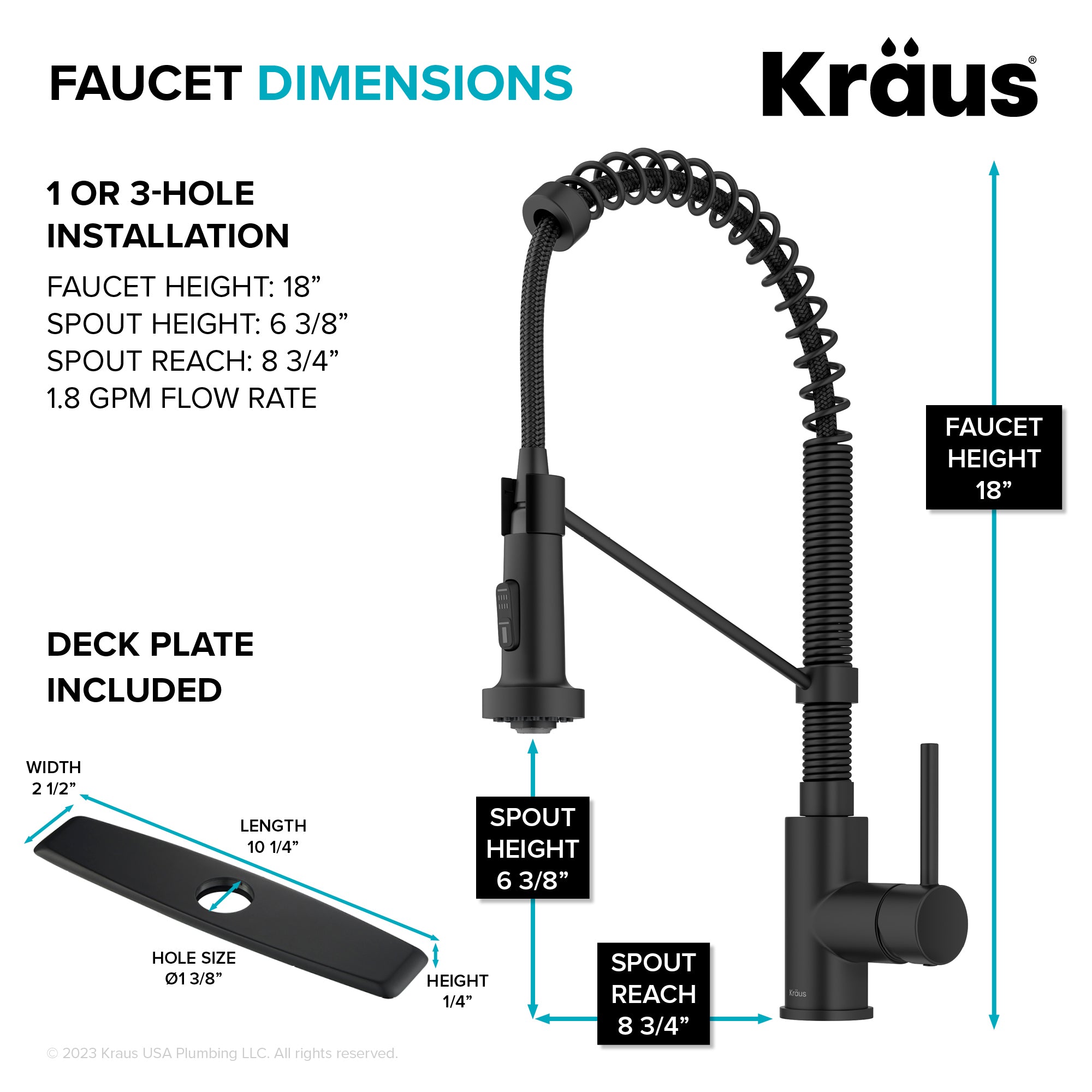 Kraus Bolden 18 in. Commercial Style Pull-Down Single Handle Kitchen Faucet with Deck Plate