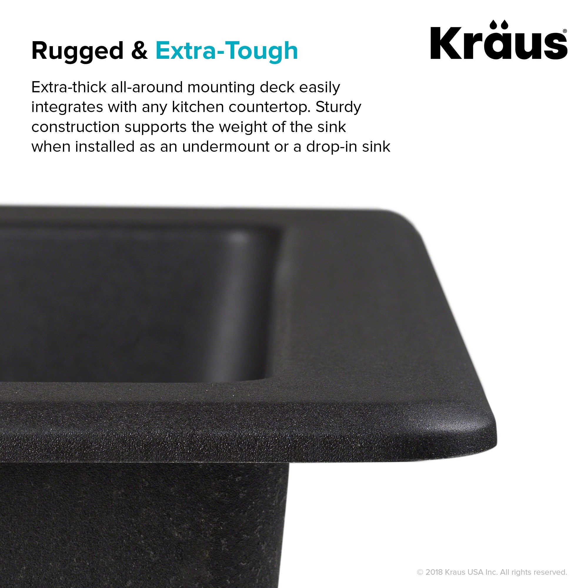 KRAUS Quarza 33 in. Dual Mount 60/40 Double Bowl Granite Kitchen Sink