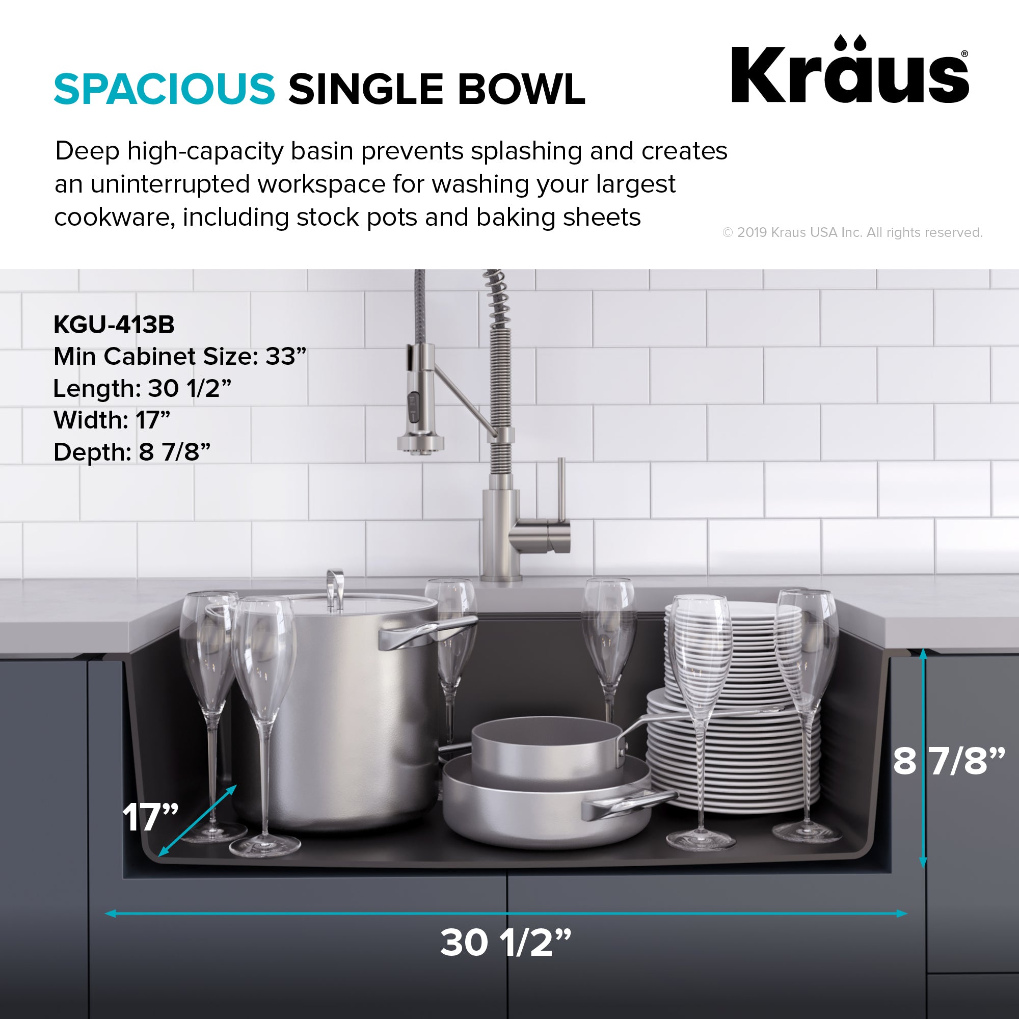 Kraus 31 in. Undermount Single Bowl Black Onyx Granite Kitchen Sink