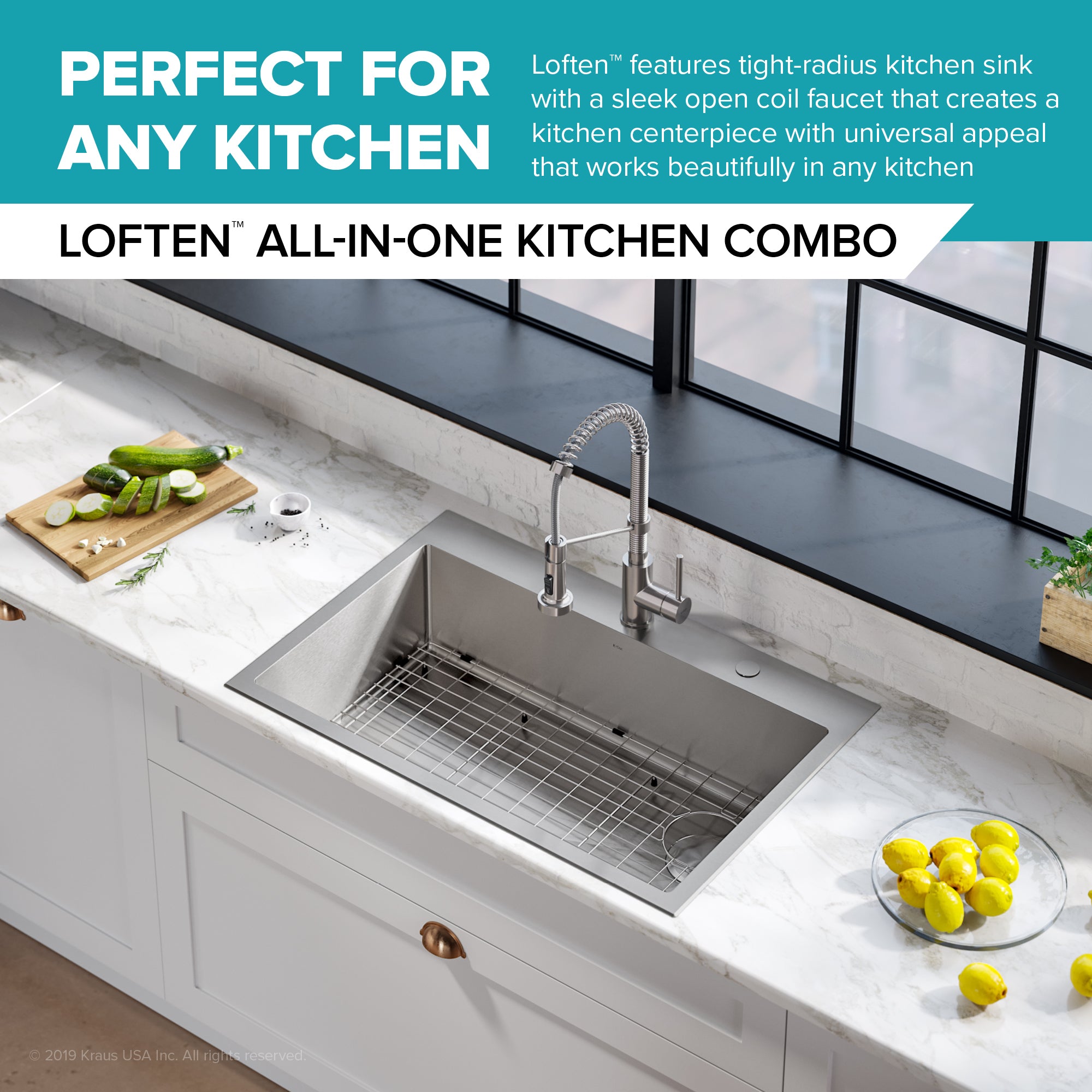 Loften All-in-One Dual Mount Drop-In Stainless Steel 33 in. 2-Hole Single Bowl Kitchen Sink with Pull-Down Faucet