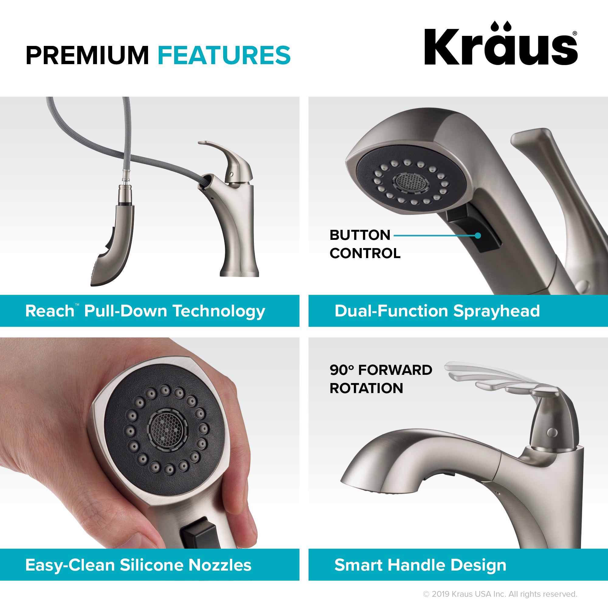 Kraus Oren Spot Free Stainless Steel Finish Dual Function Pull-Out Kitchen Faucet