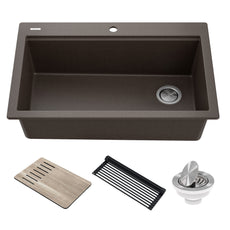 KRAUS Bellucci Workstation 33 in. Drop-In Granite Composite Single Bowl Kitchen Sink with Accessories