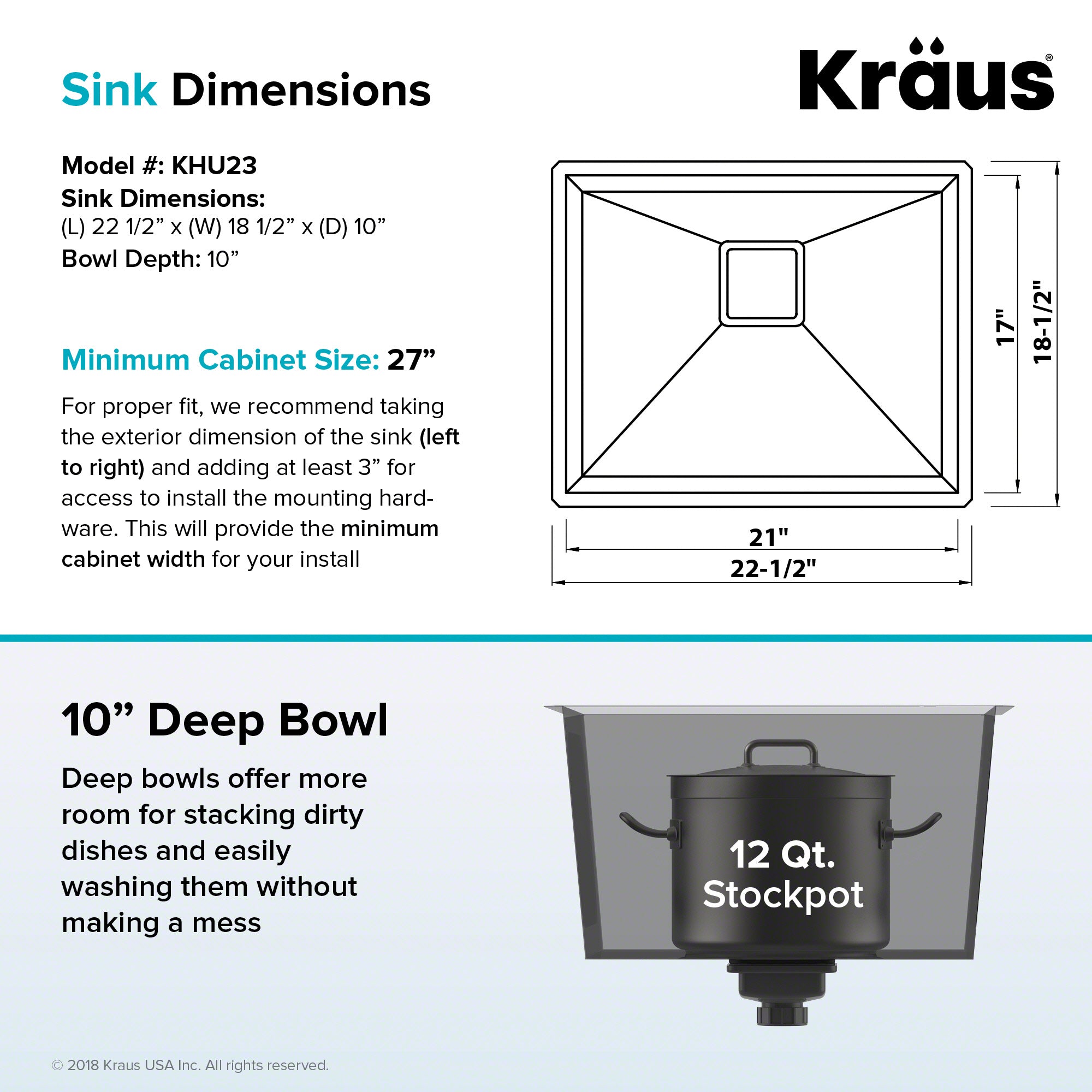 Kraus Pax Zero-Radius 22 ½ in. 16 Gauge Undermount Single Bowl Kitchen Sink