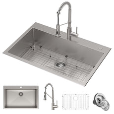 Kraus Stark 33 in. Dual Mount Kitchen Sink and Pull-Down Commercial Kitchen Faucet Combo