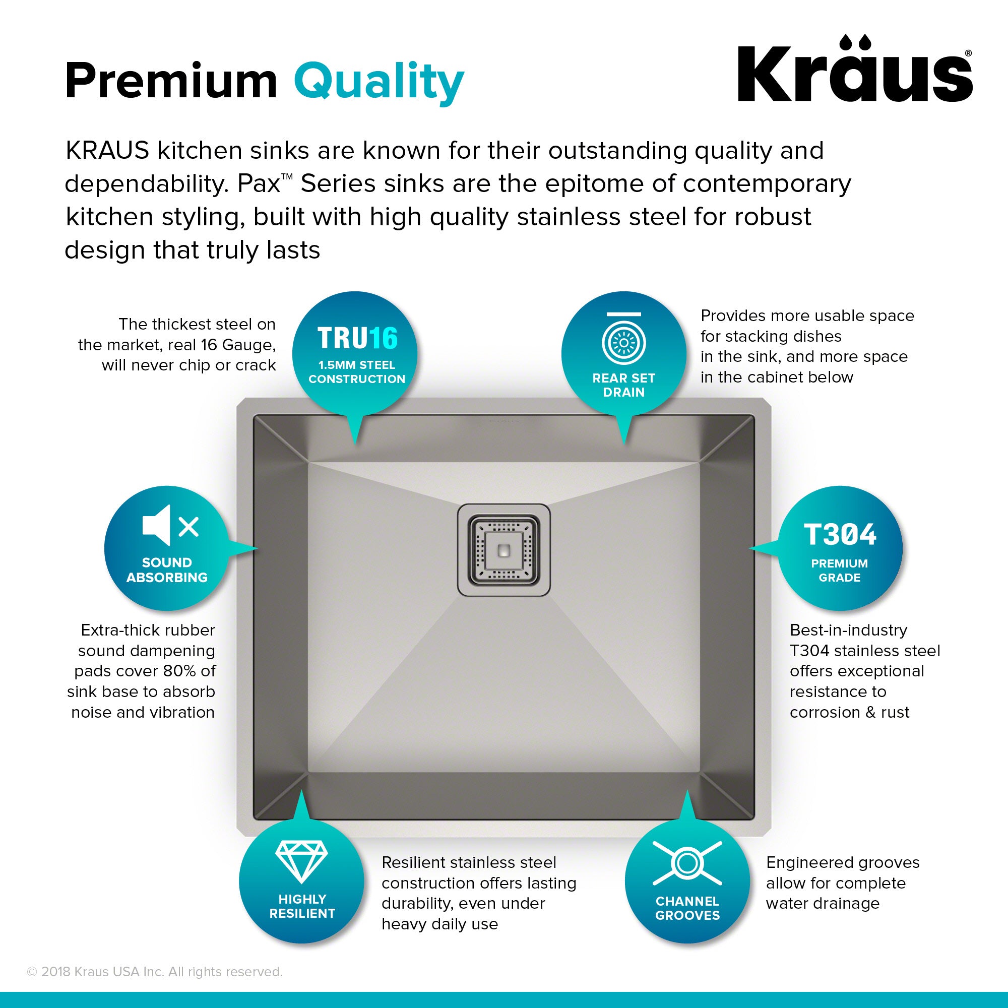 Kraus Pax Zero-Radius 22 ½ in. 16 Gauge Undermount Single Bowl Kitchen Sink