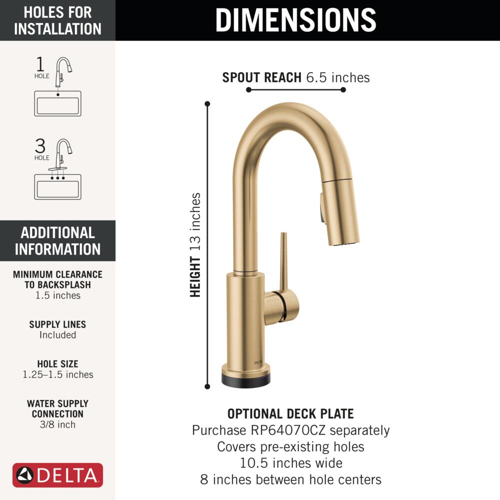 Delta Trinsic Single Handle Pull-Down Bar/Prep Faucet with Touch2O