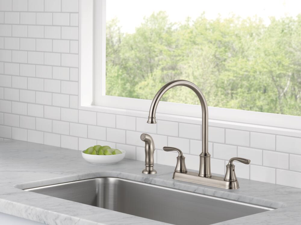 Delta Lorain 2 Handle Kitchen Faucet with Spray Certified Refurbished