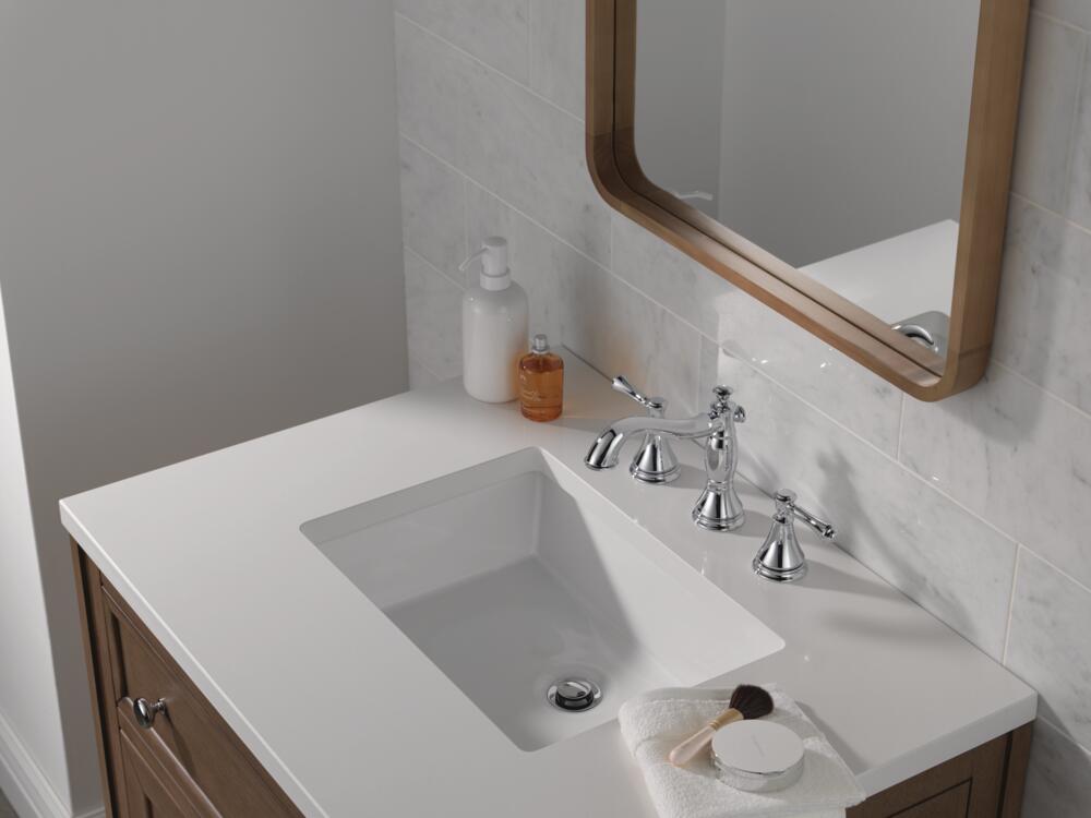 Delta Cassidy Widespread Bathroom with Metal Pop-Up