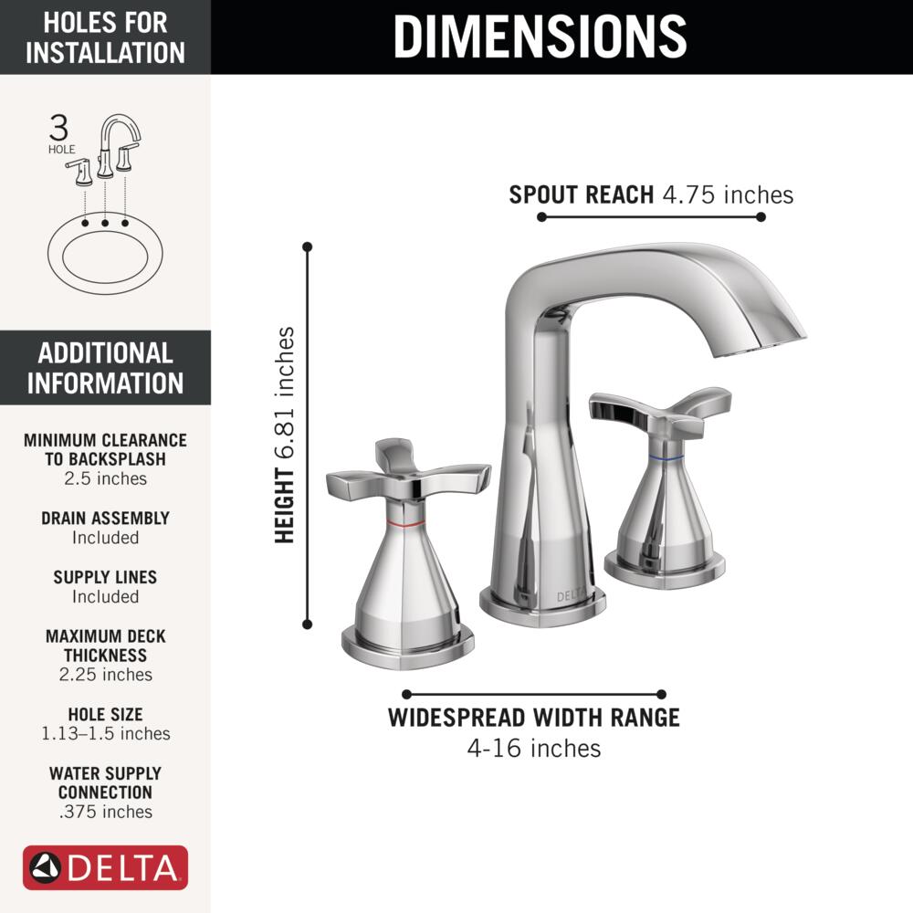 Delta Stryke Two Handle Widespread Bathroom Sink Faucet Metal Pop-Up