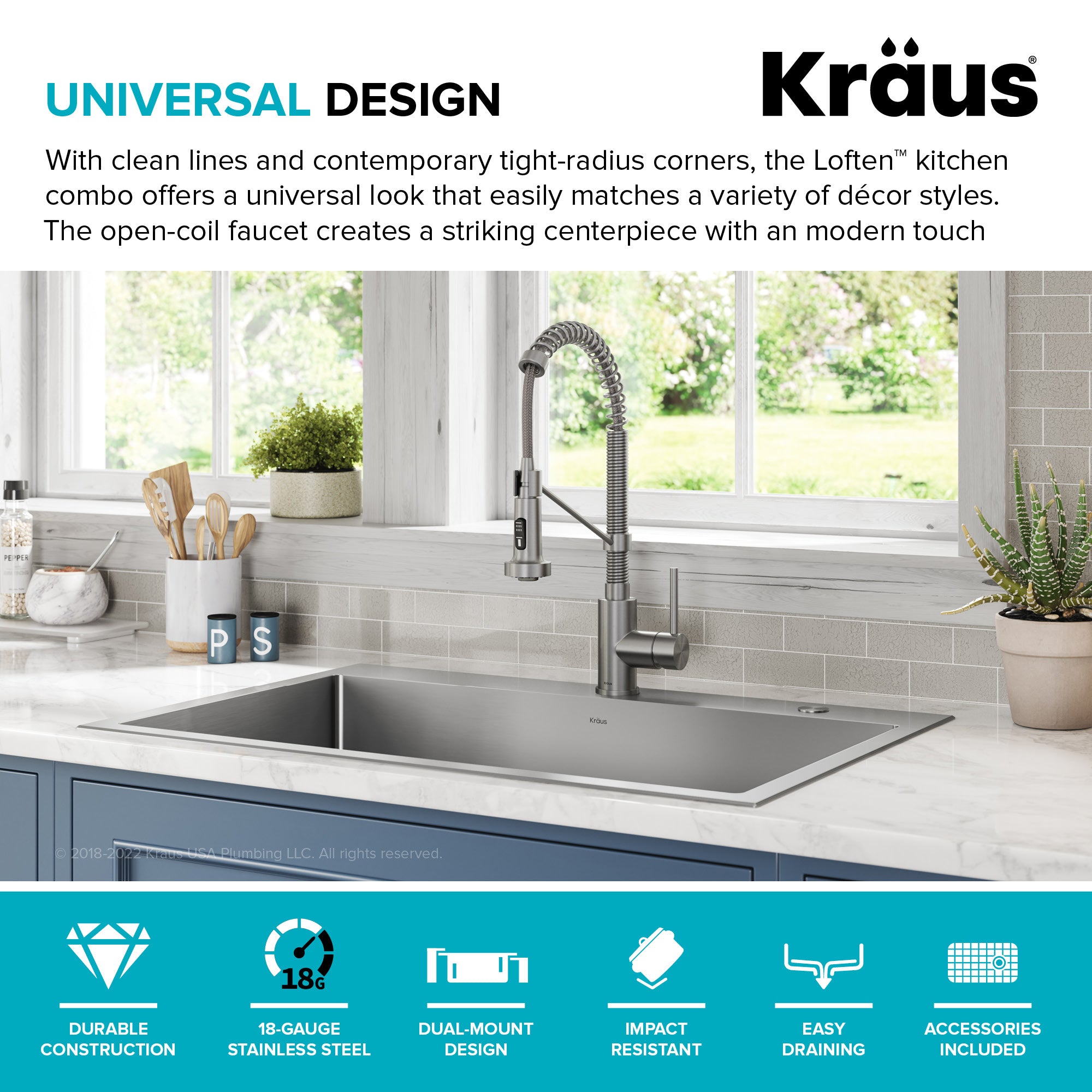 Kraus Loften Drop-In 33 in. Single Bowl Kitchen Sink with Faucet