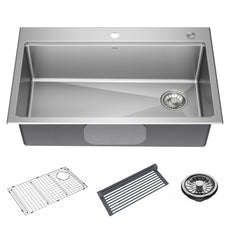 Delta Emery 33” Workstation Kitchen Sink Drop-In Undermount Single Bowl with WorkFlow Ledge and Accessories