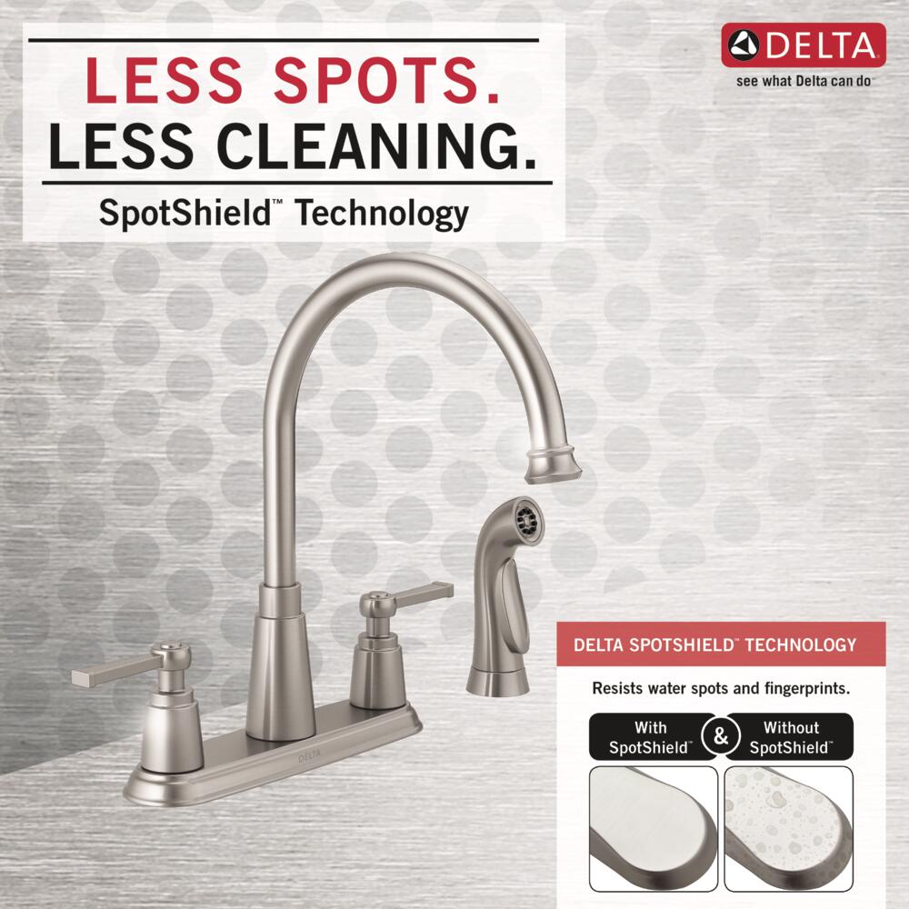Delta Emmett Two Handle Kitchen Faucet with Spray Certified Refurbished