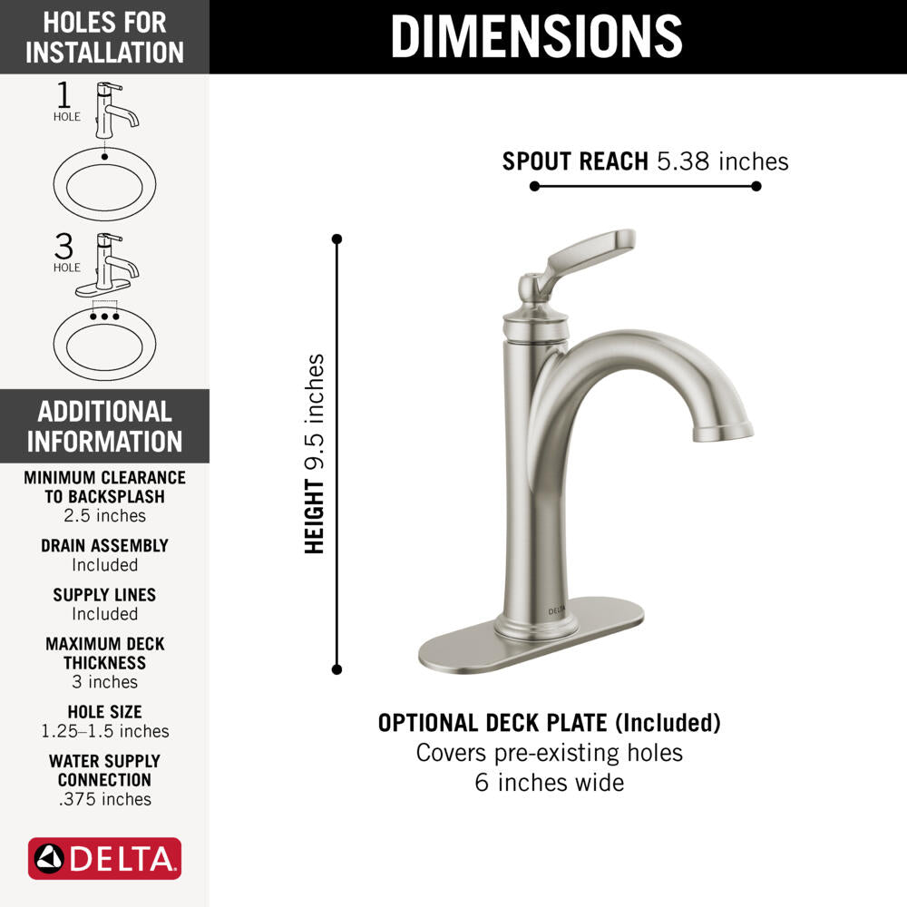 Delta Woodhurst Single Hole Bathroom Sink Faucet Single Handle
