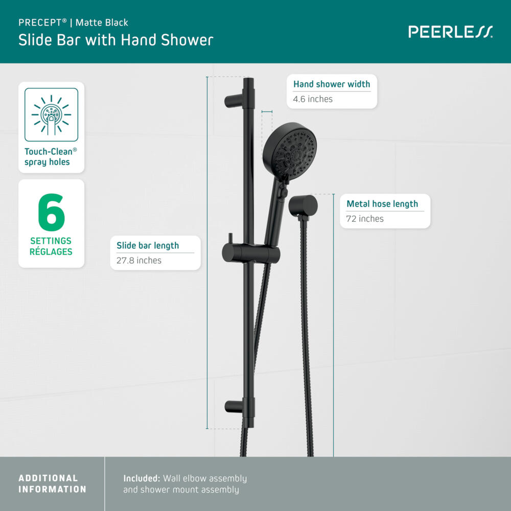 Peerless Precept Slide bar with hand shower