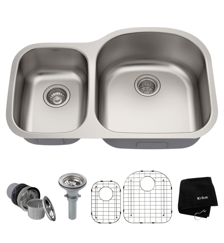 KRAUS Premier 32-inch 16 Gauge Undermount 60/40 Double Bowl Stainless Steel Kitchen Sink