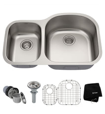 KRAUS Premier 32-inch 16 Gauge Undermount 60/40 Double Bowl Stainless Steel Kitchen Sink