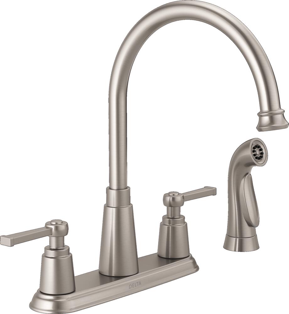 Delta Emmett Two Handle Kitchen Faucet with Spray Certified Refurbished