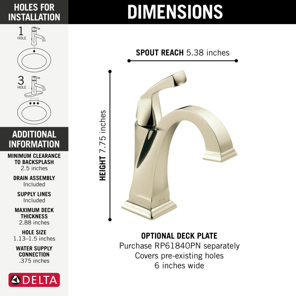 Delta Dryden Single Handle Single-Hole Bathroom Sink Faucet Certified Refurbished