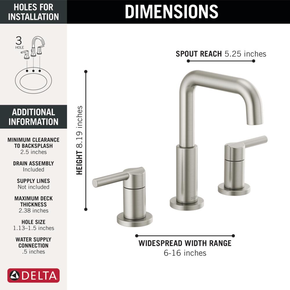 Delta Nicoli Widespread Bathroom Sink Faucet Two Handle