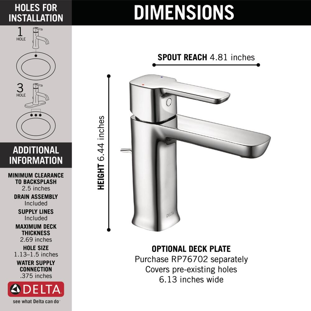 Delta Modern Single Handle Bathroom Faucet Certified Refurbished