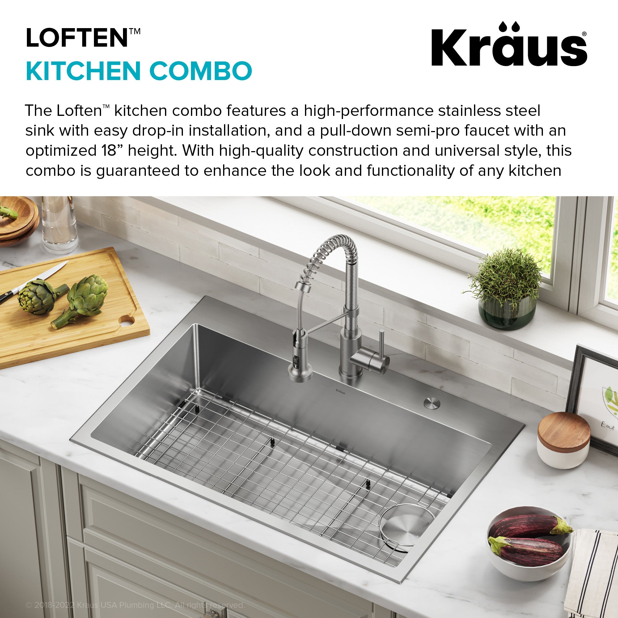 Kraus Loften Drop-In 33 in. Single Bowl Kitchen Sink with Faucet