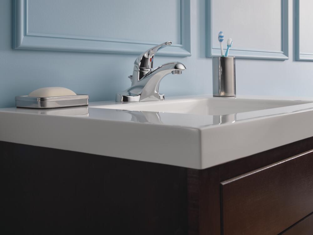 Delta Foundations Single Handle Centerset Bathroom Faucet Plastic Pop-Up Certified Refurbished
