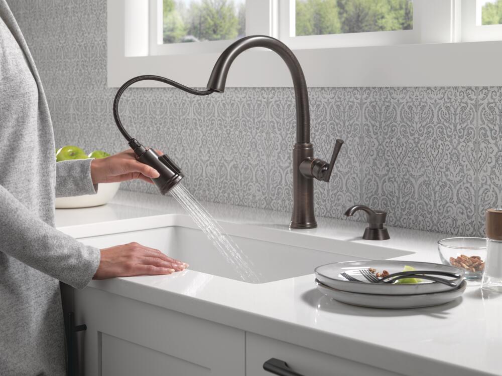 Delta Eldridge Pull-Down Kitchen Faucet with Soap Dispenser