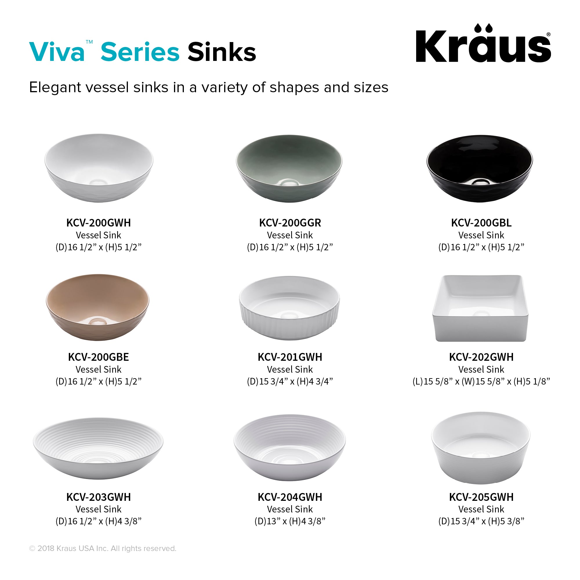 KRAUS Viva Round Porcelain Ceramic Vessel Bathroom Sink, 16 1/2 in. D x 5 1/2 in. H