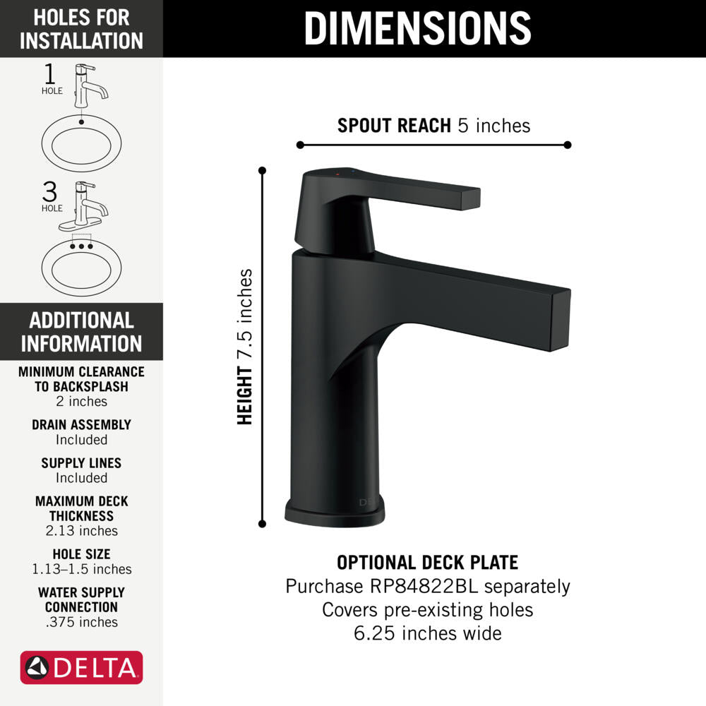 Delta Zura Single Handle Single-Hole Bathroom Sink Faucet Certified Refurbished