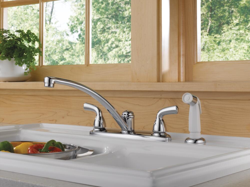 Delta Foundations 2 Handle Kitchen Faucet with Spray Certified Refurbished