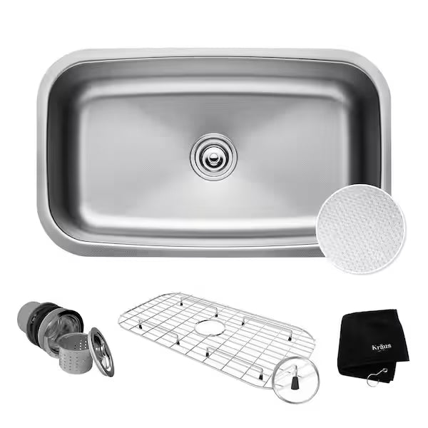 KRAUS Outlast MicroShield Scratch-Resist Stainless Steel Undermount Single Bowl Sink, 31.5