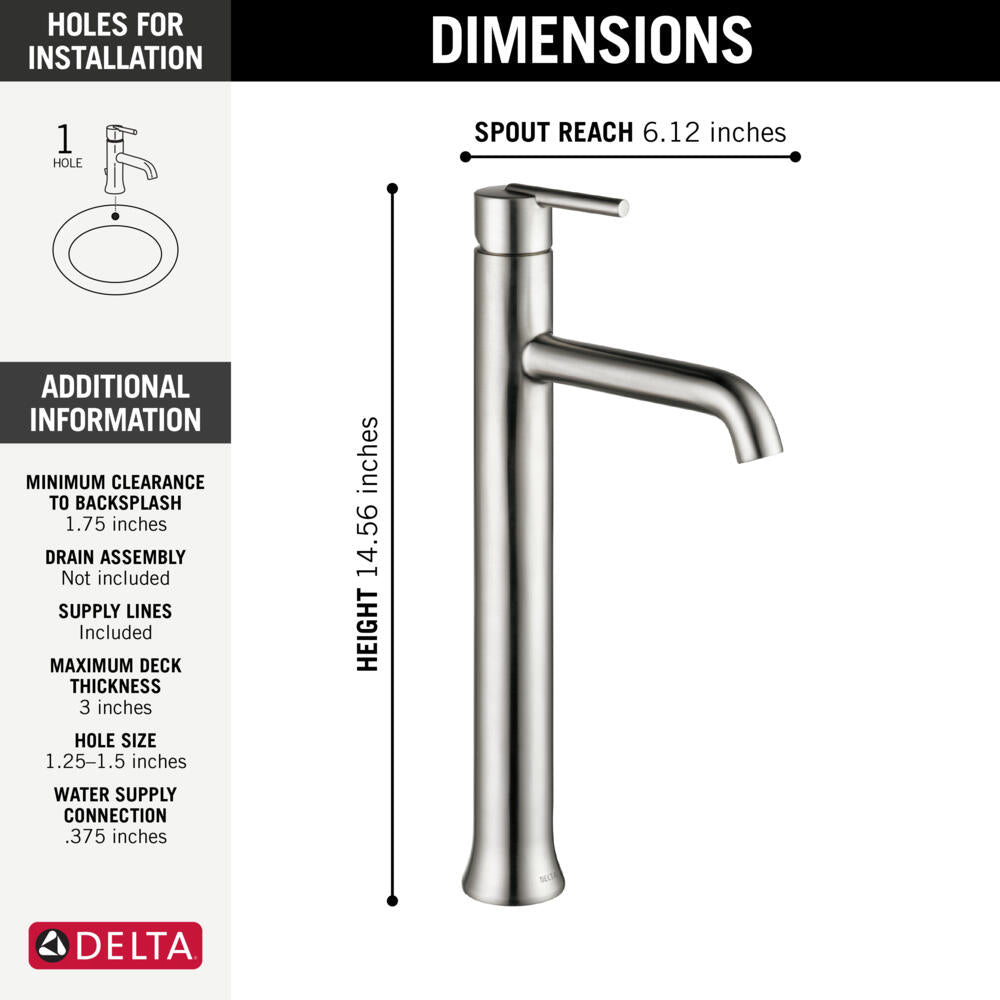 Delta Trinsic Single Handle Vessel Bathroom Sink Faucet