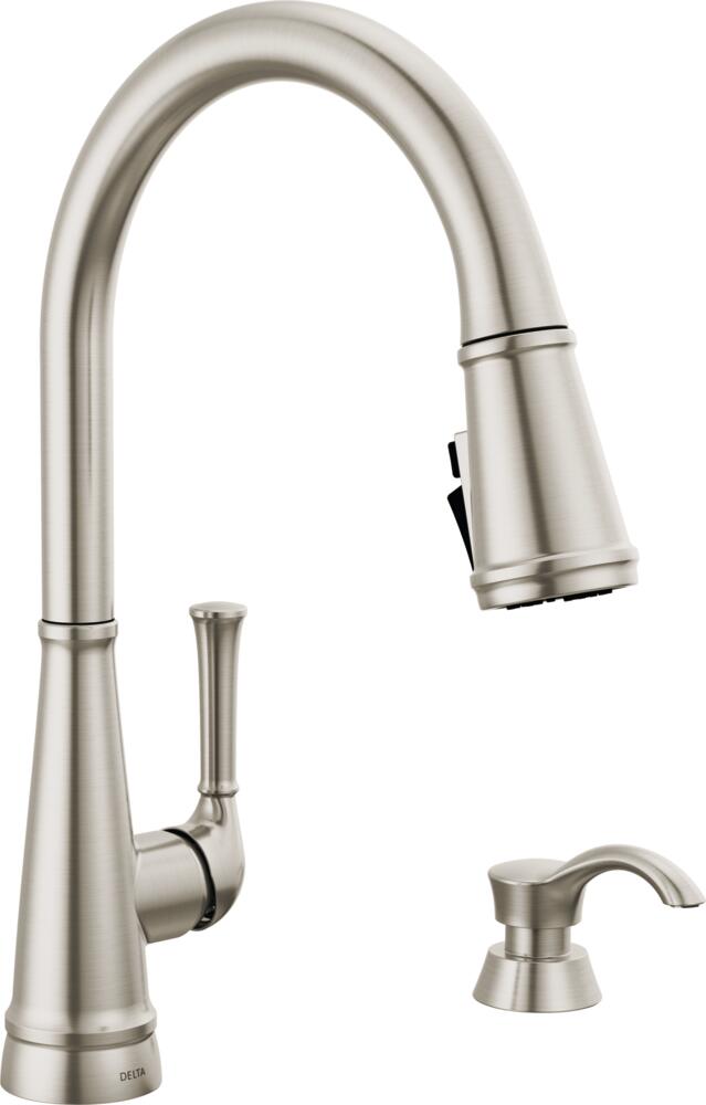 Delta Alpen Pull-Down Kitchen Faucet Single Handle with Soap Dispenser Certified Refurbished