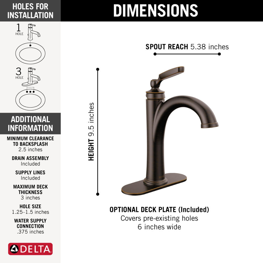 Delta Woodhurst Single Handle Single-Hole Bathroom Sink Faucet Certified Refurbished