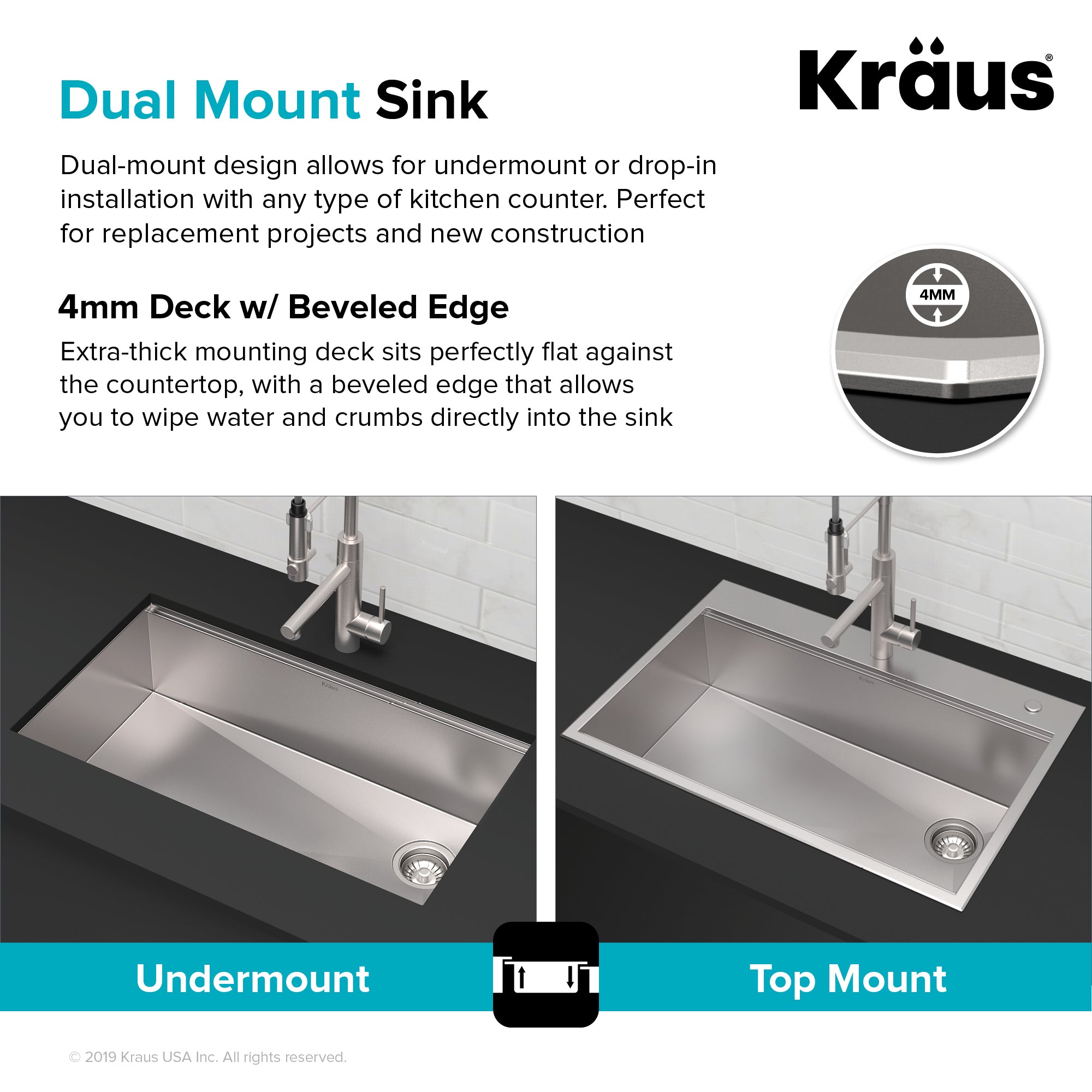 Kraus Kore Workstation 33 in. Dual-Mount Single Bowl Stainless Steel Sink