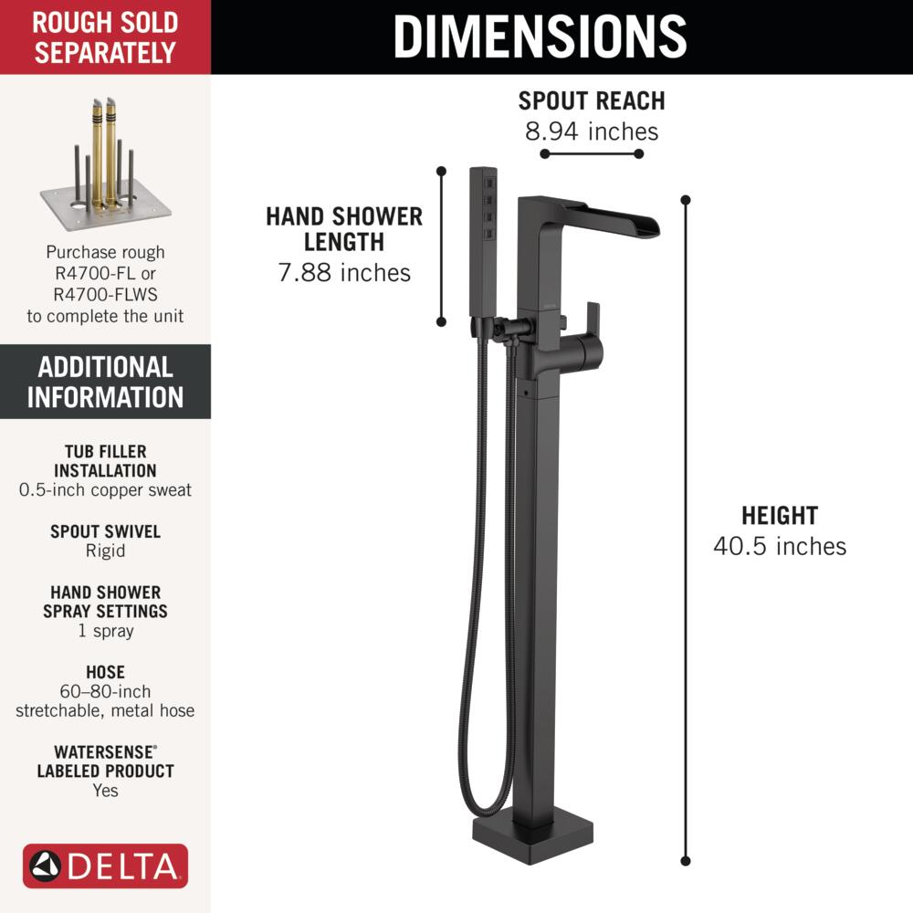 Delta Ara Floor-Mount Channel Spout Tub Filler Trim with Hand Shower