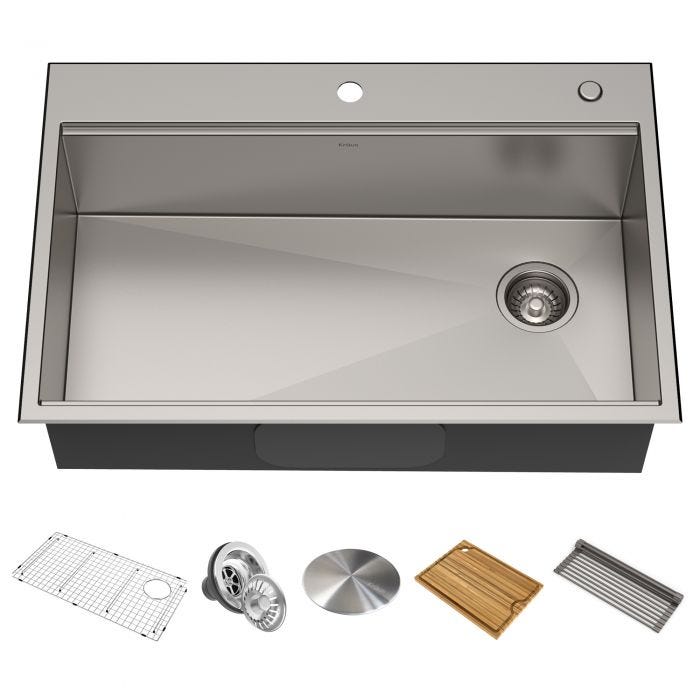 Kraus Kore Workstation 33 in. Dual-Mount Single Bowl Stainless Steel Sink