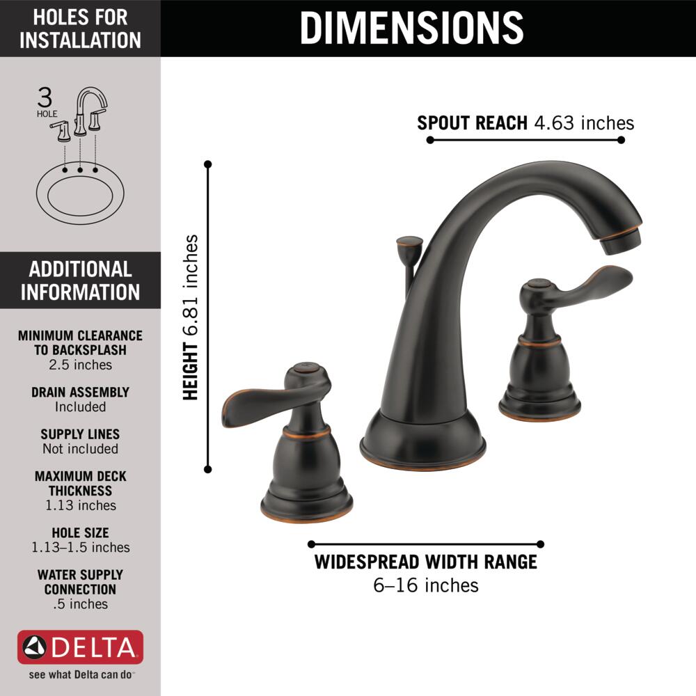 Delta Windemere Widespread Bathroom Sink Faucet 2-Handle 1.2 GPM Certified Refurbished