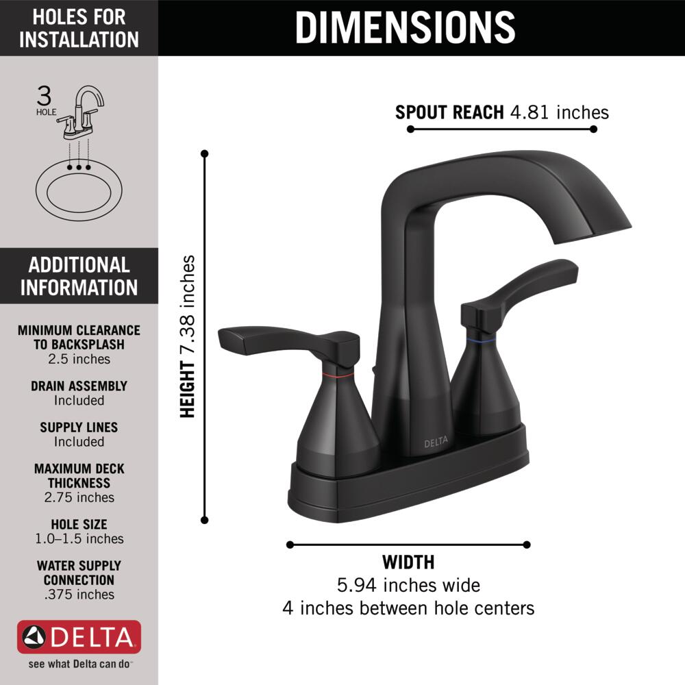 Delta Stryke 2 Handle Centerset Bathroom Sink Faucet Certified Refurbished